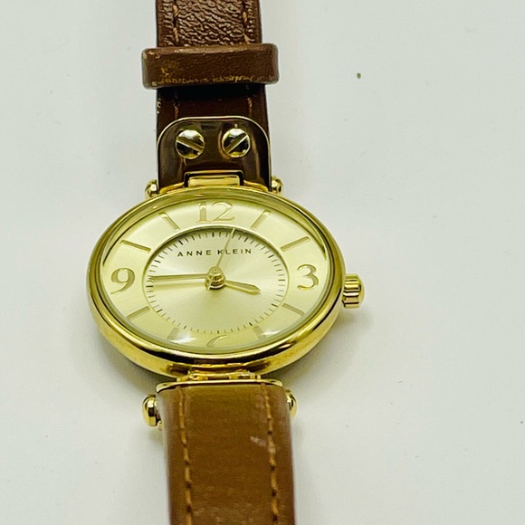 Anne Klein Gold Tone Dial Case Watch with Brown Leather Strap. 9 inches long main image 4